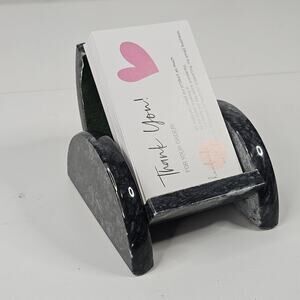 Business Card Holder for Desk Gray Cut & Polished Marble Stone